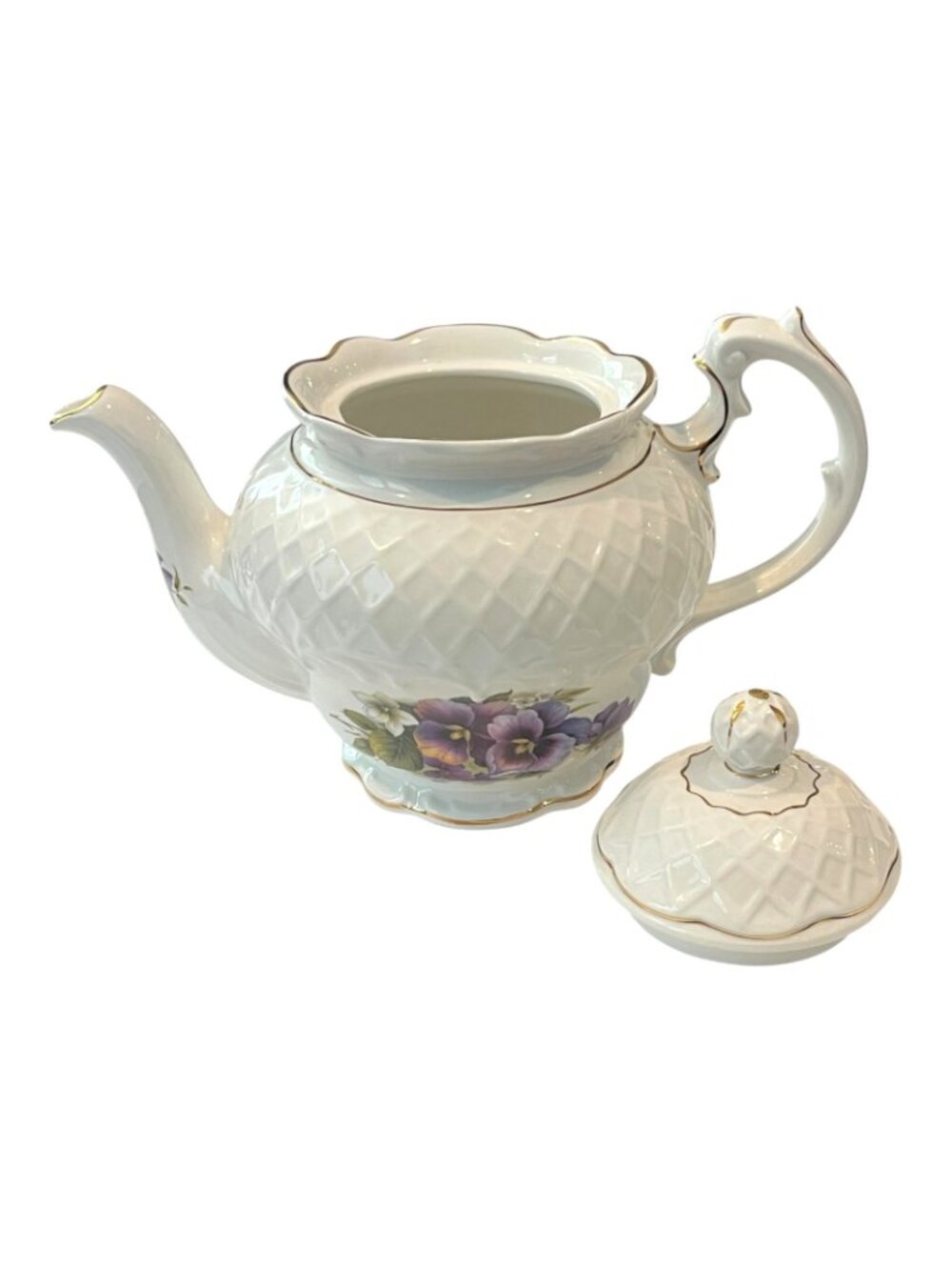 Crown Dorset Staffordshire England Teapot Flowered and Gold Trim - Picture 4 of 10